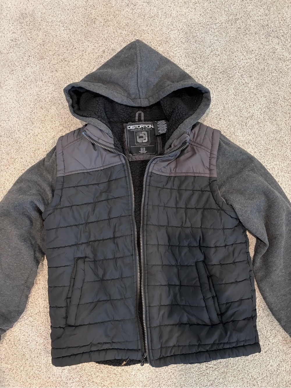 Distortion Boys 10/12 Black Gray Hooded Puffer Fleece Jacket